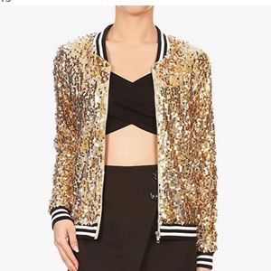 Taylor inspo gold sequin bomber jacket NWT